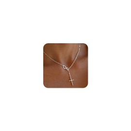 Poxtex Silver Infinity Cross Necklace for Women Dainty & Waterproof Cross Lockets Necklaces Non Tarnish Silver Cross Necklace for Women Simple Choker Minimalist Jewelry Faith Cross Gifts