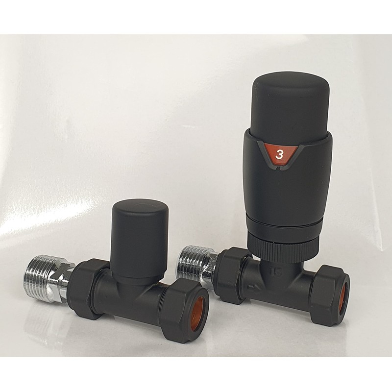 Oslo Black Straight Designer TRV Thermostatic Radiator & Towel Rail