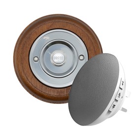 Modern Living Round Wireless Doorbell in Mahogany and Brushed Nickel - Nickel Press - Standard Plug in F5S