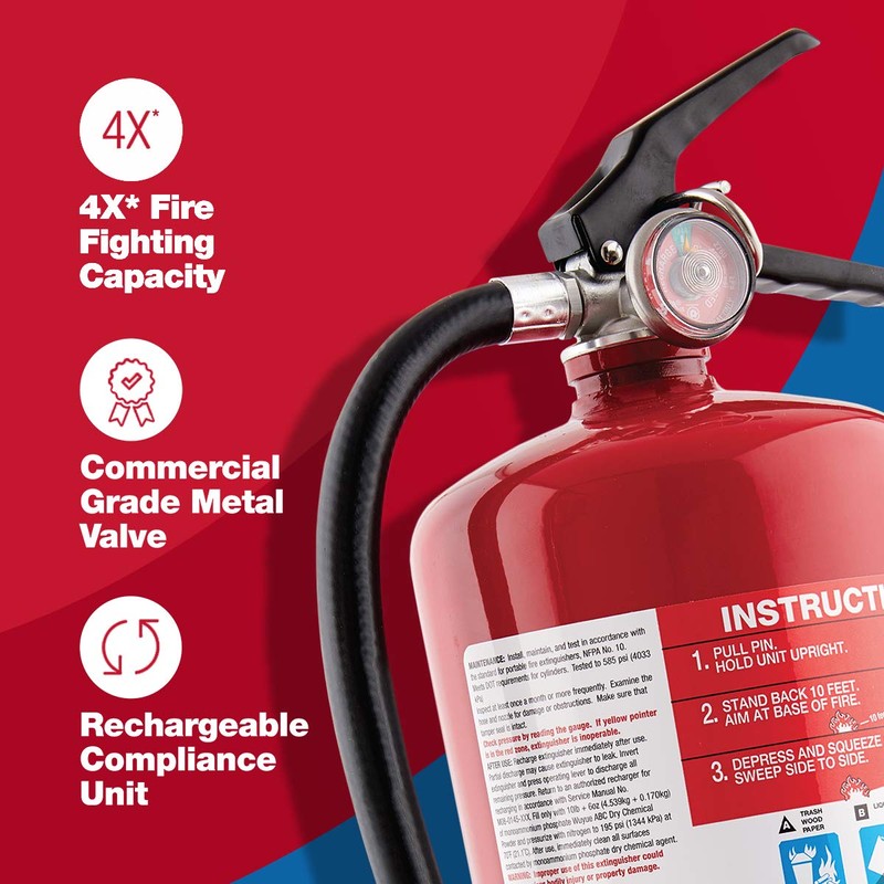 First Alert PRO10 Rechargeable Commercial Fire Extinguisher, UL rated 4-A:60-B:C,