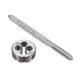 sourcing map M5 x 0.8mm Metric Left Hand Tap and Die Set, Machine Thread Screw Tap with Round Threading Die, Tap & Die Kit for Nut Screw Bolt Thread Repair