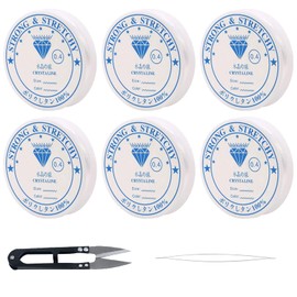 VEGCOO 6 Stück 0.4mm Gummiband für Armbänder, Elastisches Band für Armbänder, Transparent Reißfest, Schnur für armbänder Angelschnur Transparent Perlonfaden für Perlenschmuck Armbänder Basteln