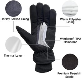 SKYDEER Insulated Winter Gloves, Full Genuine Deerskin Suede Leather, Windproof & Warm Lining for Men & Women Cold Weather Work, Outdoor Sports & Activities (SD8655T/M)