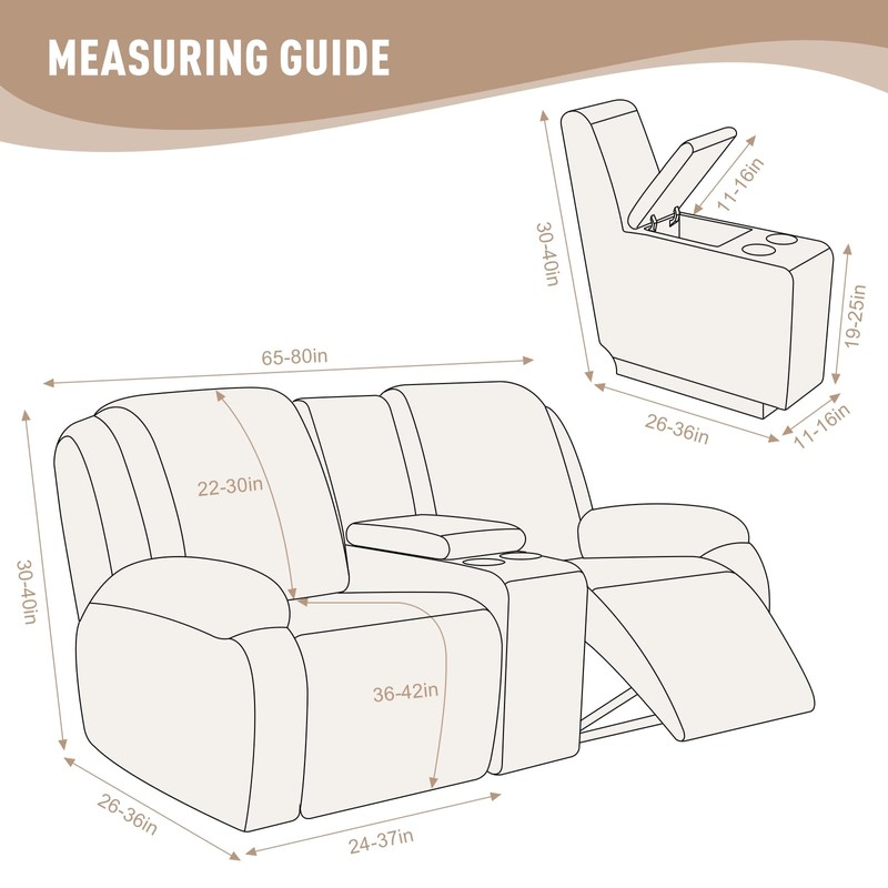 KinCam Loveseat Recliner Covers with Middle Console Slipcover, Recliner Sofa