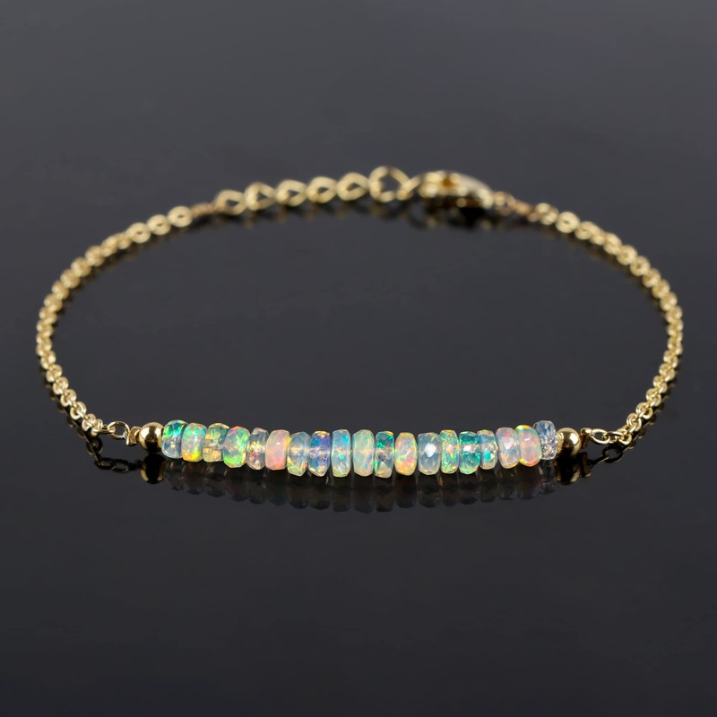 Gempires Natural Ethiopian Opal Smooth Rondelle Bead Bracelet, Opal Beads