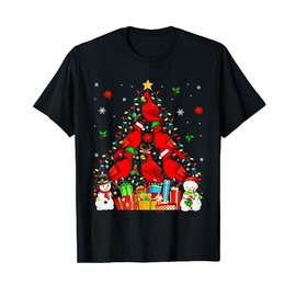 Group Santa Reindeer Elf Cardinal Birds As Xmas Tree Snowmen T-Shirt