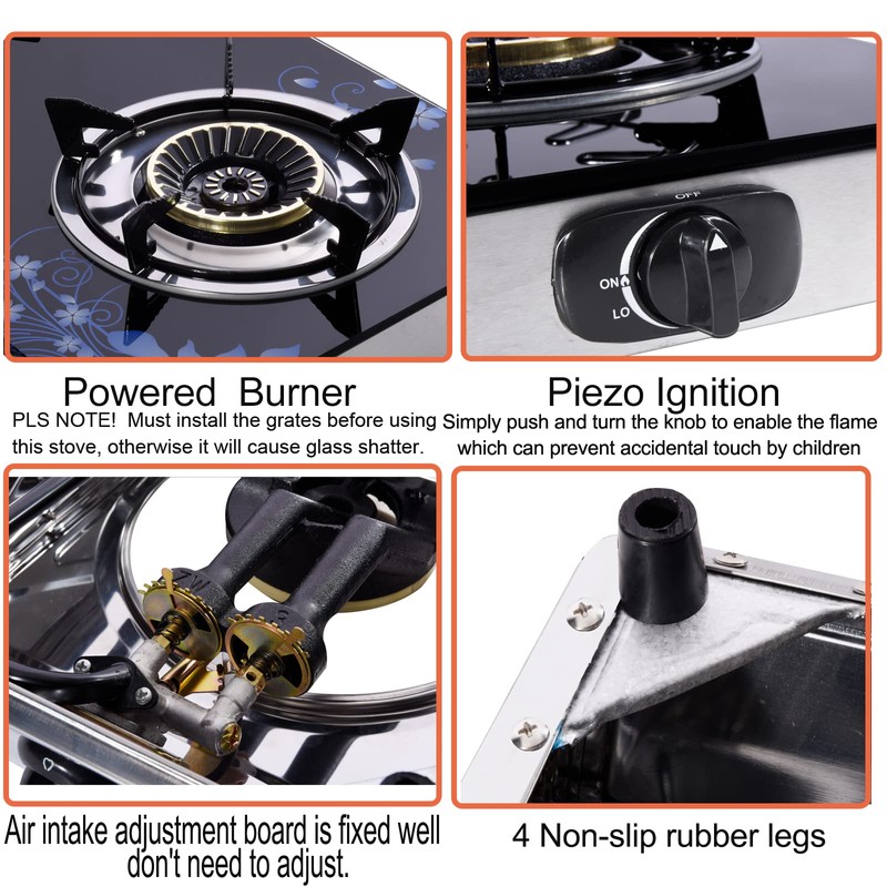Hothit Gas Cooktop 2 Burner Outdoor Propane Stove, 28600 BTU,