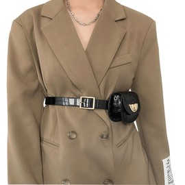 CHIC DIARY Waist Belt with Small Pocket Mini Waist Bag Women's Fashion Bum Bag Belt Bag Belt with Chain, black