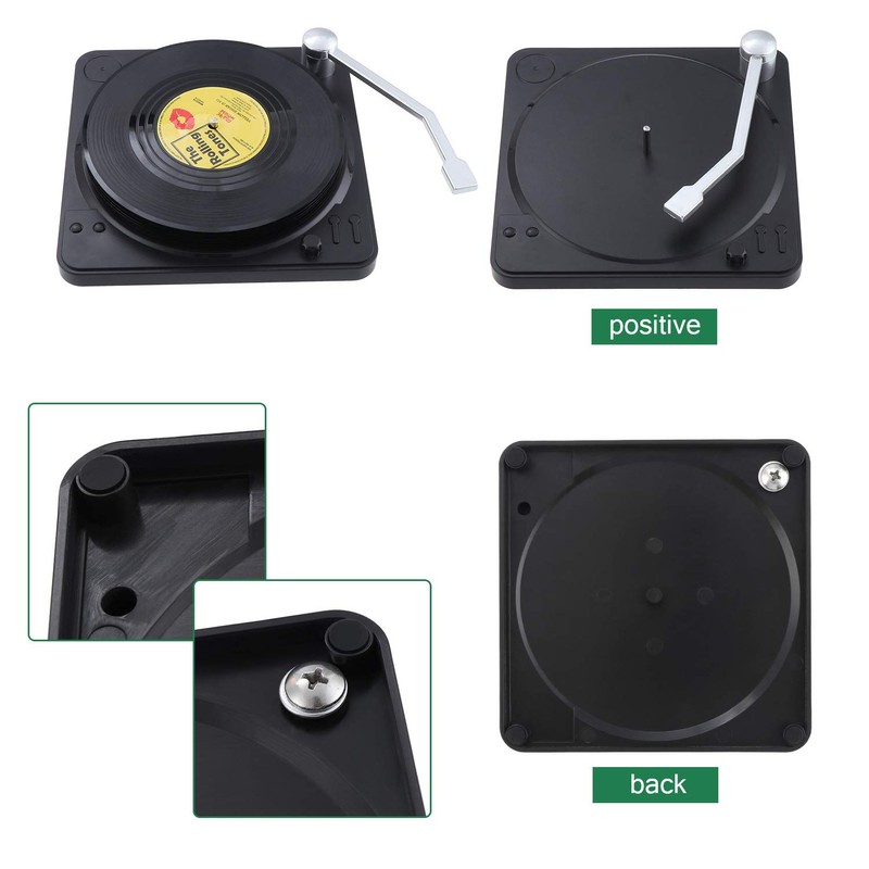 BEEK 5UMI 6PCS Retro Vinyl Record Coasters with Holder Cup