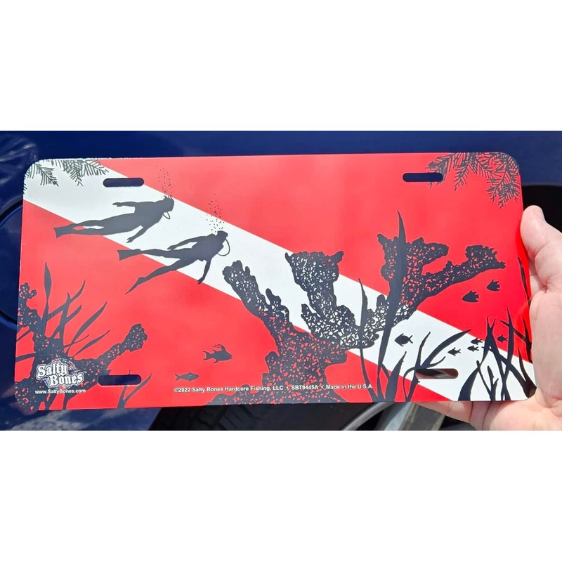 Salty Bones Diver Silhouettes on Dive Flag License Plate