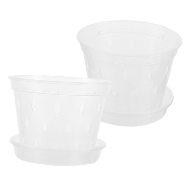 Kisangel 2sets Clear Orchid with Saucers of Gardening Nursery Pots