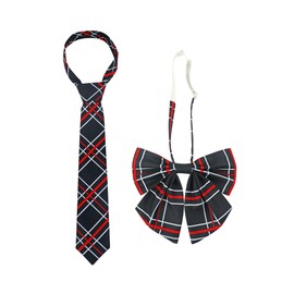 PROCOS 2 Pcs Necktie Bow Tie Unisex Uniform Adjustable Plaid Tartan Bow Tie Necktie Set Cosplay Costume St. Patrick's Day, Red & Black Tie, One Size