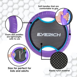 EVERICH TOY Trampoline Paddle Ball Set with 2 Bouncy Paddles & 4 Balls - Soft Foam Design for Kids Play Indoor Outdoor Beach Backyard Lawn - Great Gift Idea for Boys & Girls (Pink & Purple)
