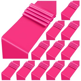 LOKUME 12 Pack Hot Pink Satin Table Runner 12 x 108 inch Long Premium Smooth Table Runner for Wedding, Banquets, Birthday, Party, Graduation, Engagements,Table Runners fit Rectangle and Round Table