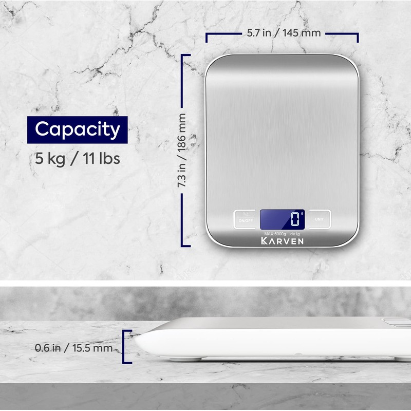 Karven AccurCore 4 Digital Kitchen Scales, Professional Weighing Scales, Stainless