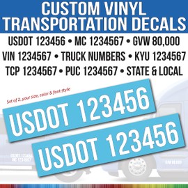 Rapid Vinyl x2 Custom Vinyl Registration Decals Stickers for Company Business Commercial Trucks USDOT, MC, GVW, VIN, Local, Interstate +