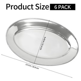 6 Packs Stainless Steel Oval Platter, Metal Plates, Oval Aluminum Platter for Decorative Snack Candy Pizza Fruit Camping Sliver Long & Deep 13 x 8.4 Inch