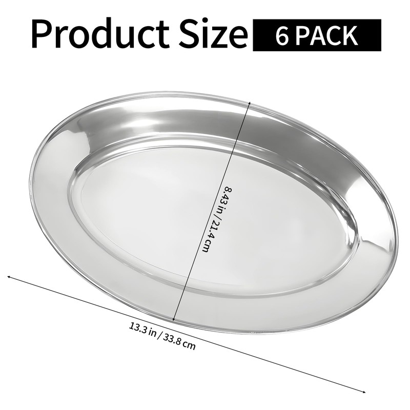 6 Packs Stainless Steel Oval Platter, Metal Plates, Oval Aluminum