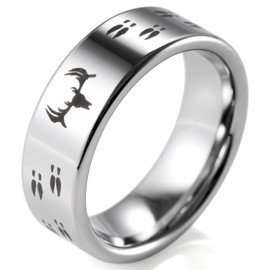 SHARDON Men's 8mm Polished Tungsten Ring with Engraved Deer and Tracks Size 8.5