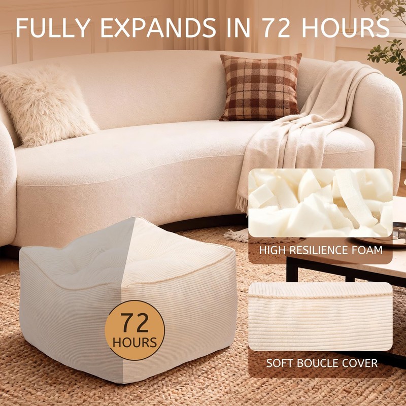 Kinevoli Square Corduroy Pouf Ottoman, Soft Fluffy Foot Stool with