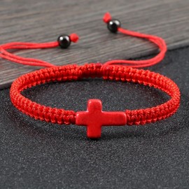 Orthodox Prayer Rope New Christian Prayer Cross Braided Bracelet For Women Men, Red Nylon Thread Couple Bracelets Adjustable Yoga Healing Bangle Chain Jewelry, Anglican Prayer Beads, Chotki Komboskini greek worry beads (Red)