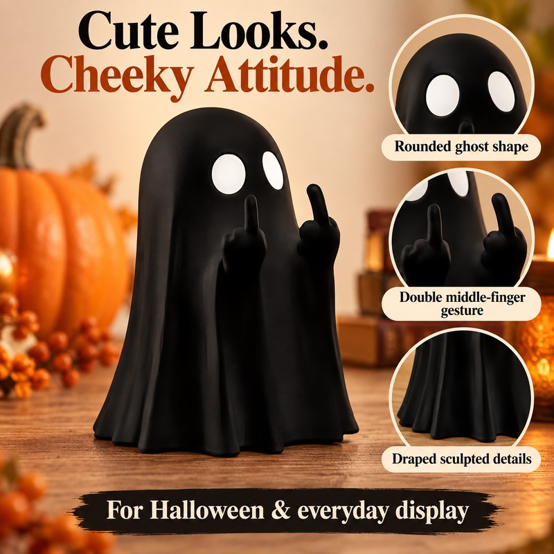 Cute Middle Finger Ghost Statue, Small Halloween Decor for Home,