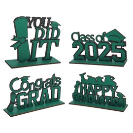 4 Pcs Green Graduation Desktop Decorations, Class of 2025 Graduate Congratulations Wooden Table Centerpiece Tiered Tray Table Decor for Class of 2025 Graduation Sign
