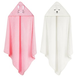 Aolso Hooded Baby Towel,2 PCs Baby Bath Towels with Hood,80x80cm Soft and Absorbent Hooded Towels for Kids Newborn and Infant, (White/Pink)