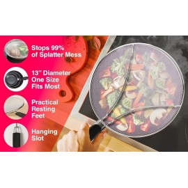 Mueller Austria 13 Inch Grip Splatter Screen For Frying Pan Skillet Stainless Steel Grease Cover