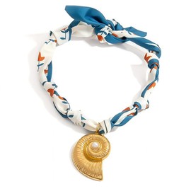 Vanesseva Scarf Necklace with Shell Charm - Bandana Choker for Women,Vacation Beachy Trendy Jewelry for Summer,Stylish Boho Bag Hat Accessories