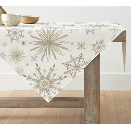 Artoid Mode Gold Snowflakes Christmas Tablecloth, Seasonal Table Linen, Winter Kitchen Table Decoration, Indoor, Holiday, Party Decor, 100 x 100 cm