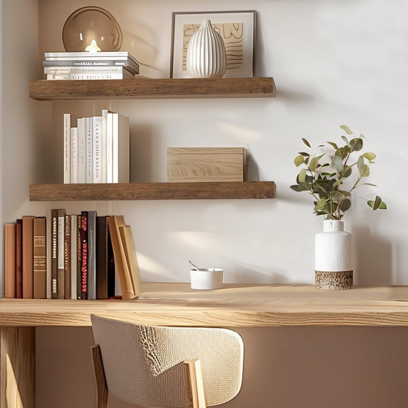 INHABIT UNION Rustic Brown Floating Shelves for Wall，24in Wall Mounted