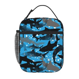 Abstract Sharks Insulated Lunch Bag Kids,Kids Lunch Box for Girls Boys,Bento Lunch Box Cooler Bag with Front Pocket for Women Men,Cute Lunch Tote Bag Lunchbox for Work/Office/School/Picnic