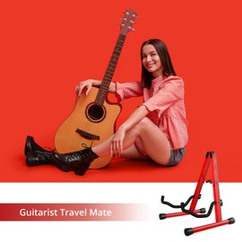 MUSO A-Frame Folding Guitar Stand, Non-Slip Rubber and Foam Arms, Transparent Acrylic Guitar Floor Stand for Acoustic , Classic Guitar, Electric Guitar, Bass Guitar, Ukulele, Banjo (Red Bubble)