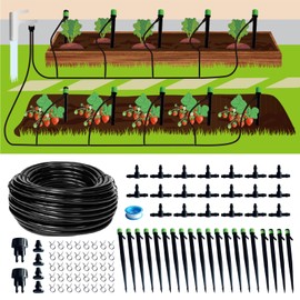 120ft Drip Irrigation System Kit, Garden Watering System DIY Automatic Irrigation Equipment Set for Lawn Raised Bed Greenhouse Plant Watering- 1/4'' Tubing, Drip Emitters, Connectors