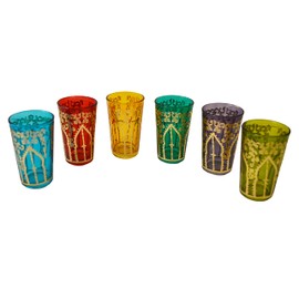 Tea Serving & Glasses Moroccan Set of 6 Tea Glasses Exquisite and Royal Tamansourt Colorful