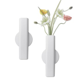 Joyangy Wall Mounted Flower Tube, 7" Metal Vase for Flowers, Adhesive Wall Hanging Floral Holder Decor, Minimalist Open Tube Design for Home Office Living Room Bedroom, 2pcs (White)