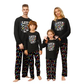 VNVNE Family Matching Christmas Pajamas for Women/Men/Couples, Festival Christmas PJs Set Light Bulb Patterned Tops with Pants Sleepwear(Youth,8-10Y)