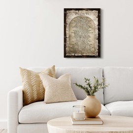 Psalm 91 Wall Art Bible Verse Pictures Canvas Wall Decor Christian Religious Scripture Prints Painting Vintage Framed Artwork for Home Office Bedroom Living Room Church 12"X16"