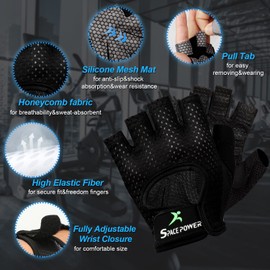 spacepower Workout Gloves, Weight Lifting Gloves for Women&Men, Lightweight Breathable Gym Glove for Exercise (Medium, Black)