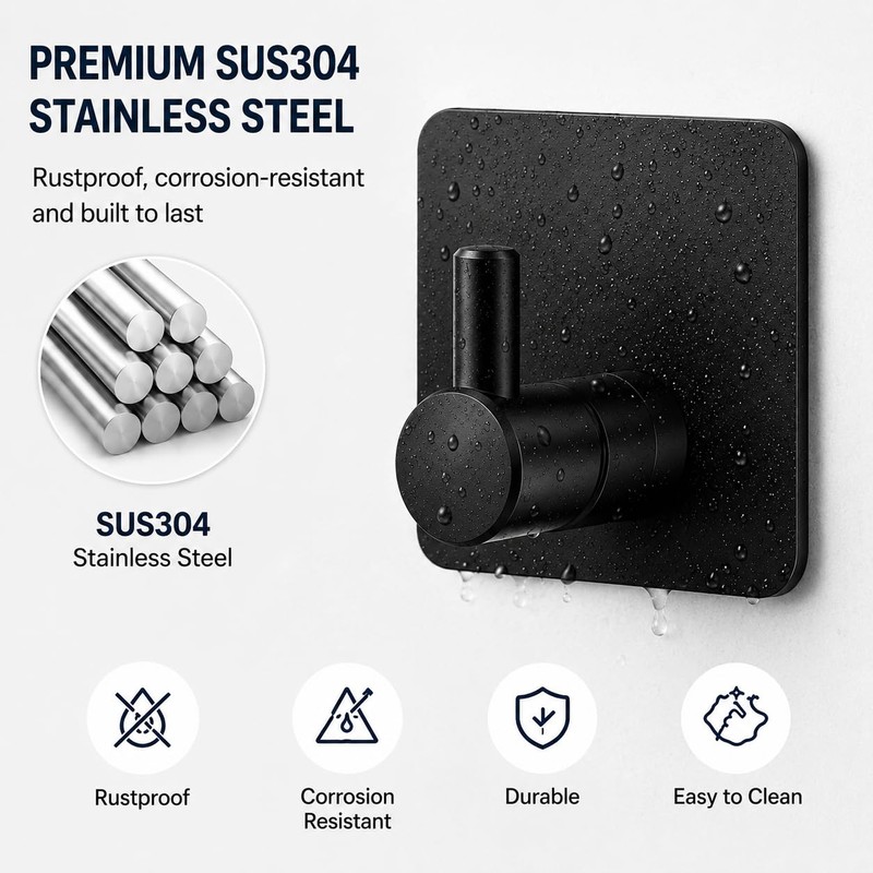 Mulbijeo Ganci Adesivi, 6 Pezzi, Accessori Bagno, Acciaio Inox Nero,