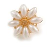 Romantic Faux Pearl Daisy Clip On Earrings In Gold Tone