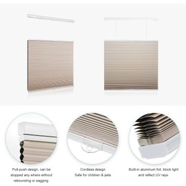 MYshade Custom Top Down Bottom Up Cellular Shades Blackout Up Down Window Blind Cordless Cellular Blinds & Shades Easy to Install 19" W x 56" H Beige