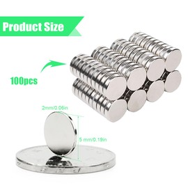 PHCOZY Mini Magnets Round Small 5 x 2 mm Neodymium Fridge Magnets for Crafts, Magnets Strong Hold for Whiteboard, Pin Board, Magnetic Board, Door, Card, Screen, Pack of 100