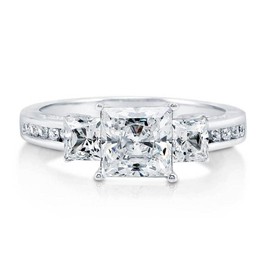 BERRICLE Sterling Silver 3-Stone Wedding Engagement Rings 1.6 Carat Princess Cut Cubic Zirconia CZ Promise Ring for Women, Rhodium Plated Size 9.5