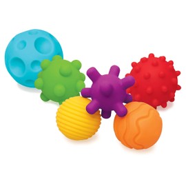 INFANTINO Textured 6 Piece Multi Ball Set for Babies and Toddlers, Multiple-Colors, Sizes & Shapes, Soft Tactile Balls for Sensory Exploration and Engagement, Ages 6 Months Plus