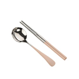 KASHIBAKER Chopsticks Set Spoon Combination Set, Stainless Steel, 7.4 inches (18.7 cm), Carrying Storage Case, Lunch Set, For Work or School Students, Cutlery Set, Bento Box, Dishwasher Safe, Cherry