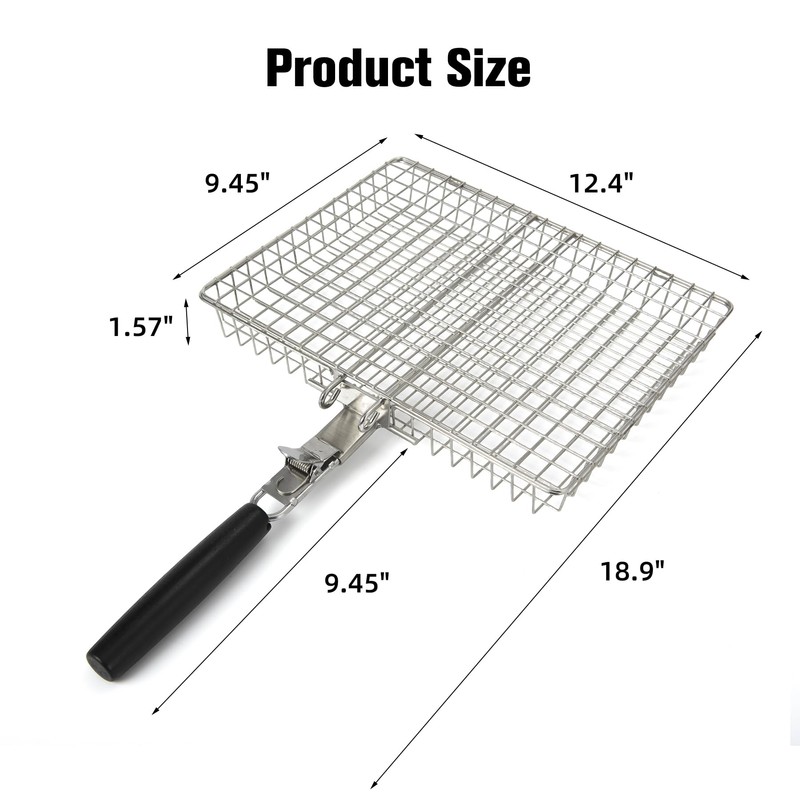 Grill Basket for Outdoor with Removable Handle,Stainless Steel BBQ Camping