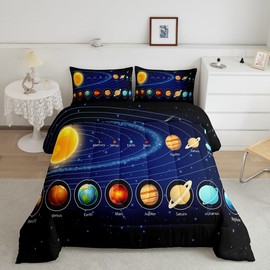 Feelyou Solar System Comforter Set for Kids Toddler Outer Space Galaxy Bedding Set Universe Planets Comforter Astronomy Quilt Set Boys Girls 1 Comforter with 2 Pillowcases Full Size