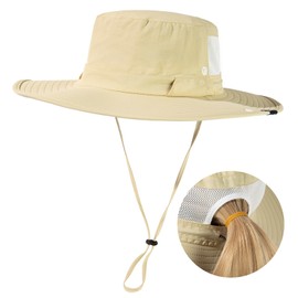 TOP-EX Small Women’s Sun Hat Wide Brim UV 50 with Ponytail Hole Packable Bucket Sunhat for Summer Beach Travel Outdoor Camping Gardening Waterproof Lightweight Breathable Khaki S/M